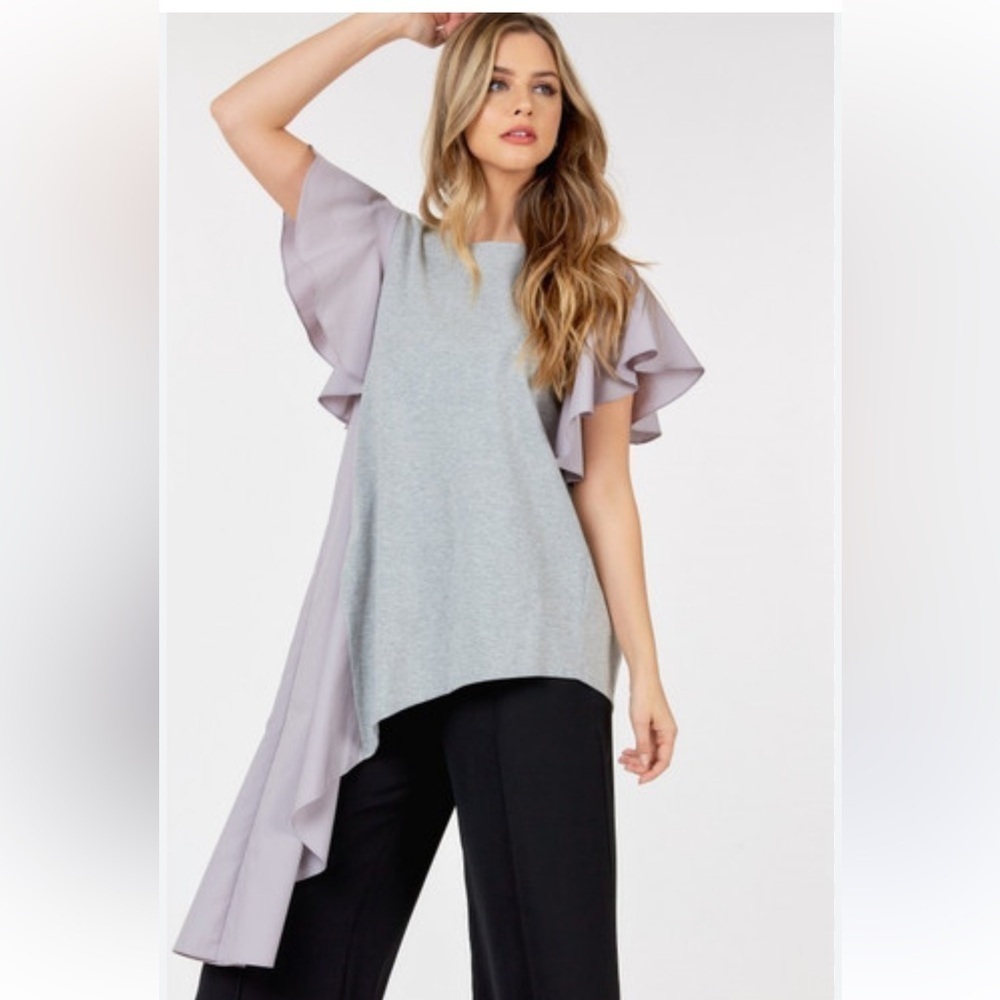 Elegant Gray and Lavender Asymmetrical Blouse